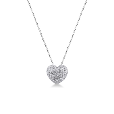 Collier en or blanc 18k avec cœur bombé en diamants 
