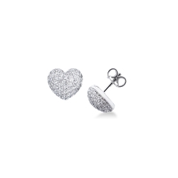 Boucles d'oreilles en or blanc 18 carats cœur bombé diamants 
