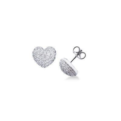 Boucles d'oreilles en or blanc 18 carats cœur bombé diamants 