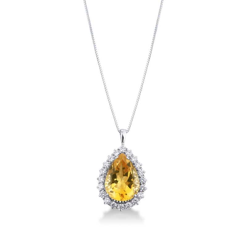Collier raffiné avec citrine en coupe goutte et diamants