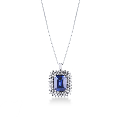 Collier raffiné avec diamants brillants et un saphir bleu central