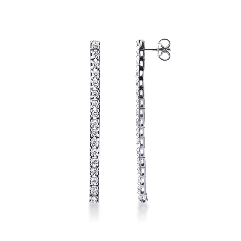 Boucles d'oreilles rivière de diamants en or blanc 18k 