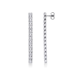 Boucles d'oreilles pendantes or blanc 750 avec rivière de diamants 
