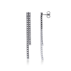 Boucles d'oreille avec 2 rangées de diamants or blanc 18k
