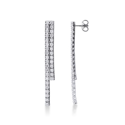 Boucles d'oreille tennis 2 rangées de diamants or blanc 18k