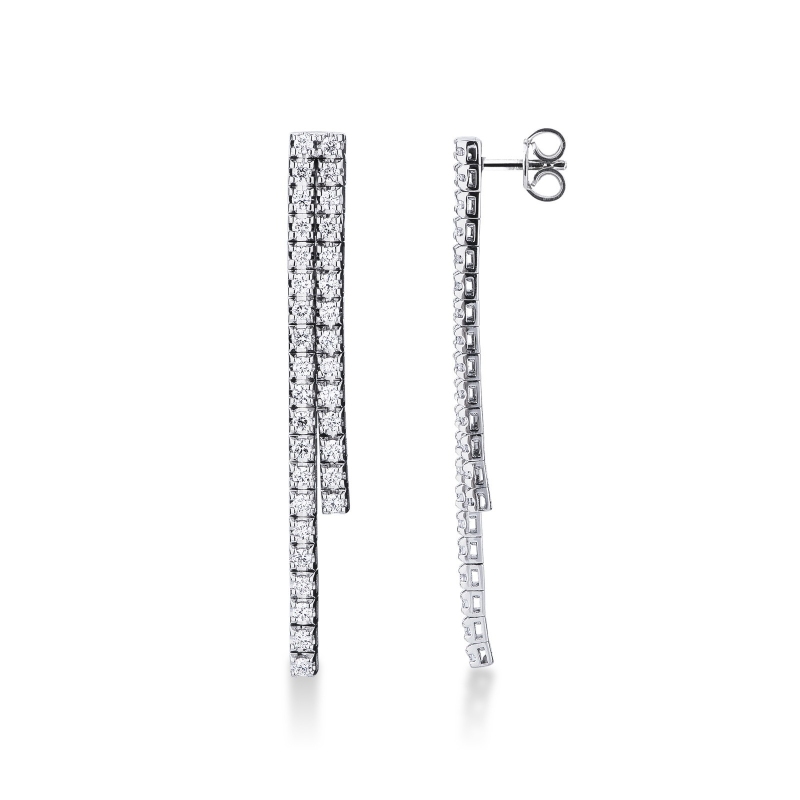 Boucles d'oreille tennis 2 rangées de diamants or blanc 18k