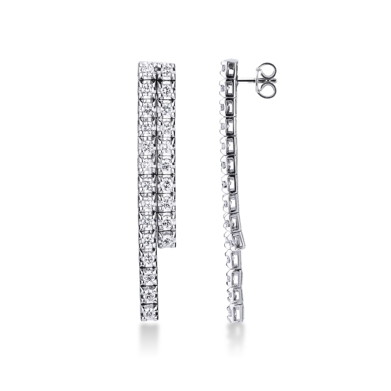 Boucles d'oreilles en or blanc 18k à 2 rangées de diamants 