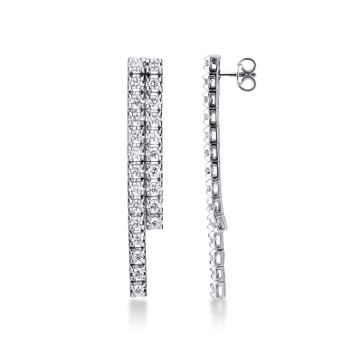 Boucles d'oreilles en or blanc 18k à 2 rangées de diamants 