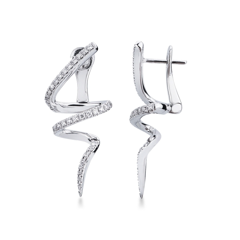 Boucles d'oreilles en spirale en or blanc 18k avec diamant