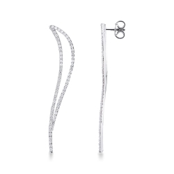 Boucles d’oreilles or blanc 18k design ondulé avec diamants
