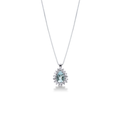 Collier en or blanc 18K avec aigue-marine taille goutte 7x5 mm