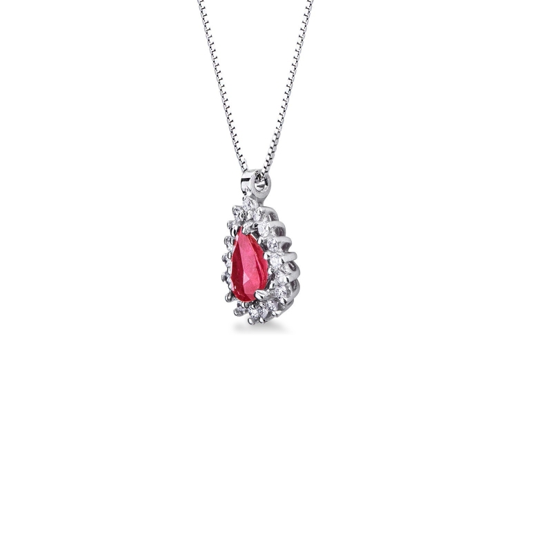Collier élégant en or blanc serti d'un rubis et de diamants
