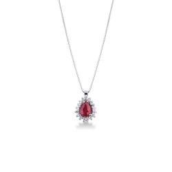 Collier élégant en or blanc serti d'un rubis et de diamants