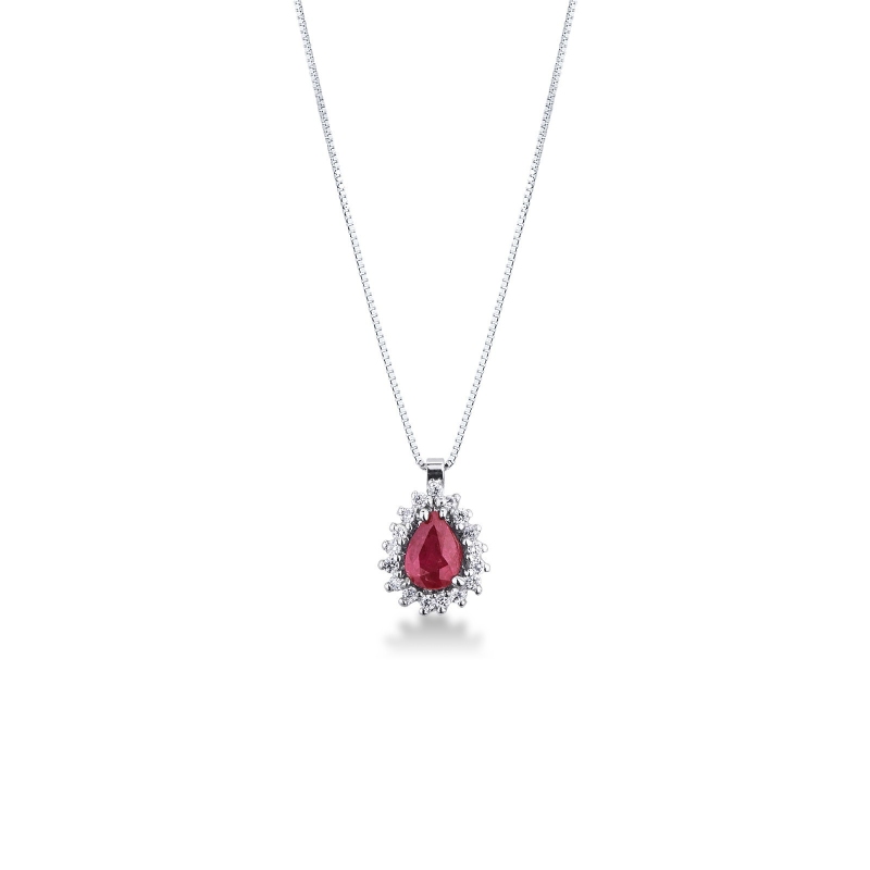 Collier élégant en or blanc serti d'un rubis et de diamants