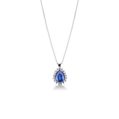 Collier Goutte Bleue Or Blanc 750 saphir et diamants