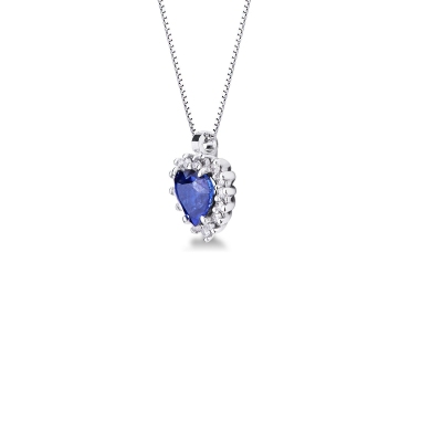 Pendentif Halo Coeur Saphir &  Diamant