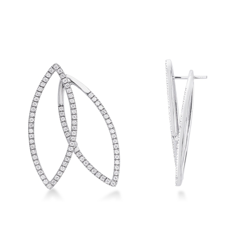 Boucles doreilles double ovale en or blanc 18k avec diamants