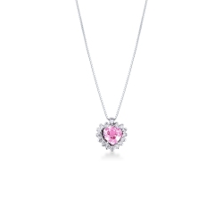 Collier en or blanc 18K en forme cœur saphir rose