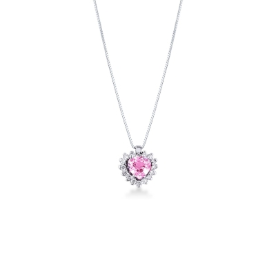 Collier en or blanc 18K en forme cœur saphir rose