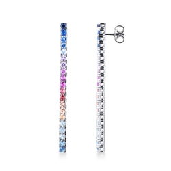 Boucles d'oreilles tennis en or blanc 18k avec 20+20 saphirs multicolores