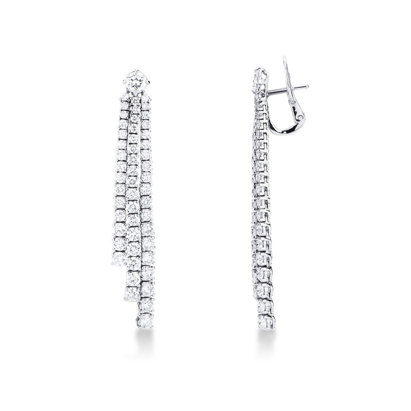 Boucles d'oreilles rivière à trois rangées en or blanc 18k et diamants