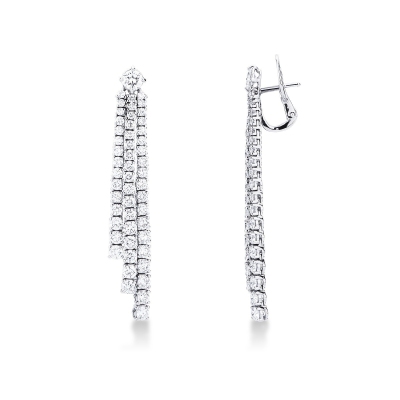 Boucles d'oreilles rivière à trois rangées en or blanc 18k et diamants