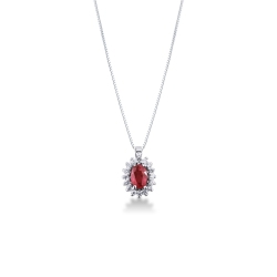 Collier halo diamants en or blanc 18K rubis 