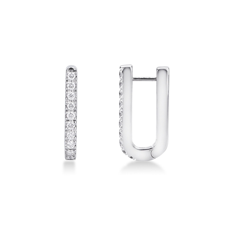 Boucles d’Oreilles Ovales Or Blanc 18k avec Diamants