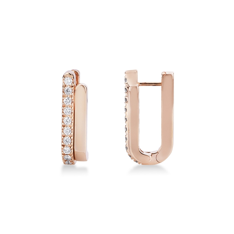 Boucles d’oreilles semi rectangulaires en or rose 18k avec diamants