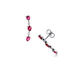 Boucles d’oreilles or blanc 18k avec rubis poire et diamants