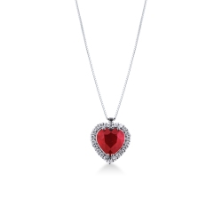 Collier en or blanc 18k avec cœur en diamants et rubis