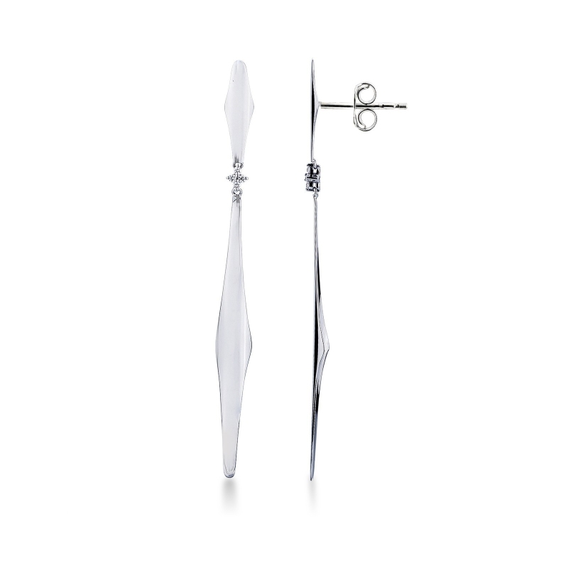 Boucles d’oreilles pendantes barrettes en or blanc 18k avec diamant