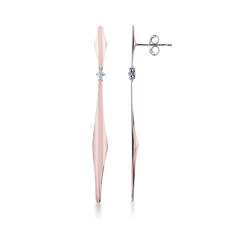 Pendantes barrettes en or rose et blanc 18k avec diamant