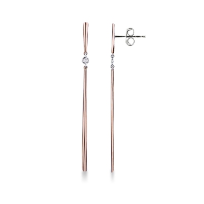 Boucles d’oreilles pendantes en or rose et blanc 18k avec diamant