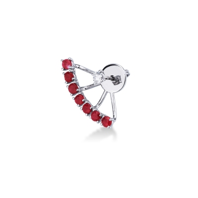 Mono boucle d'oreille en or blanc 18 carats avec rubis et diamant