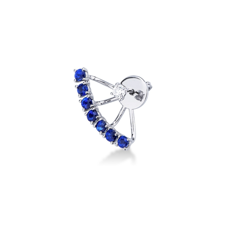  Mono boucle d'oreille en or blanc 18 carats avec saphirs bleus et diamant
