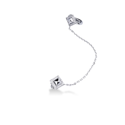 Boucle d'oreille individuelle en or blanc 18 ct avec chaînette et diamants