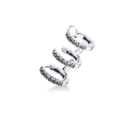 Mono boucle or blanc 18K 3 cercles diamants noirs