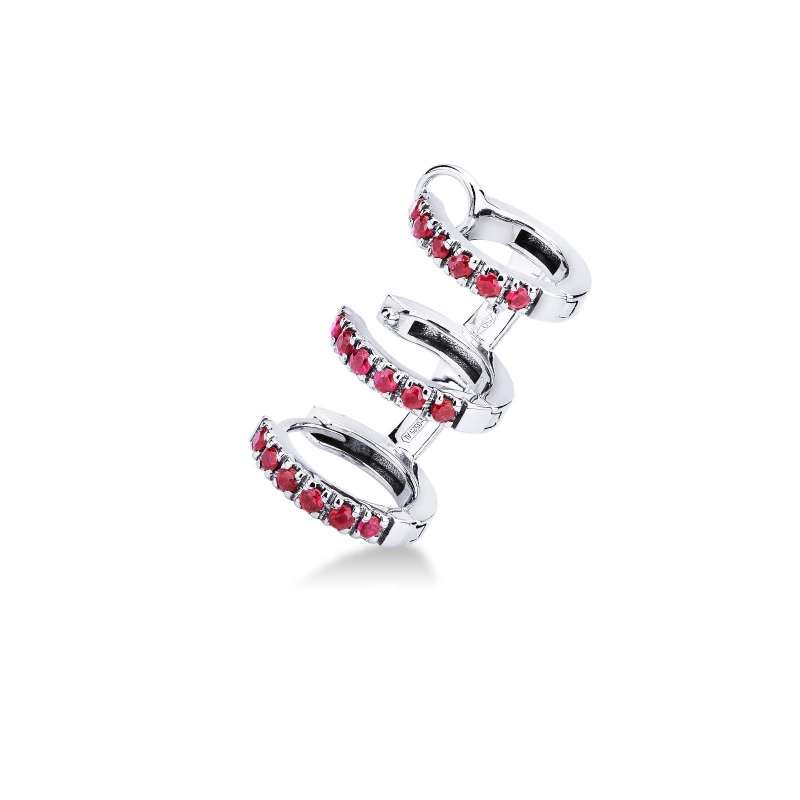 Boucle d’oreille gauche or blanc 18K avec 3 cercles rubis 