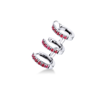 Boucle d’oreille gauche or blanc 18K avec 3 cercles rubis 