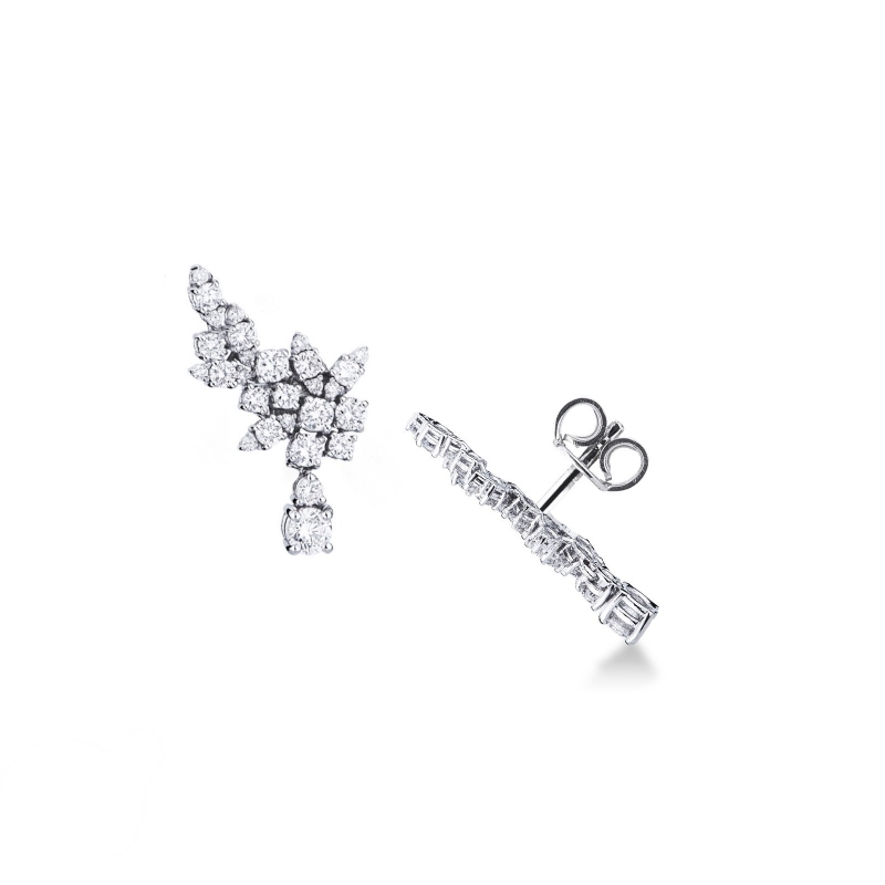 Boucles d’oreilles fantaisie en or blanc 18 carats avec diamants