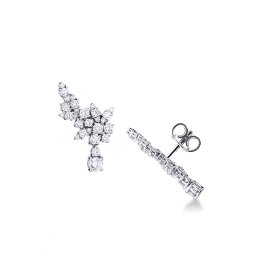 Boucles d’oreilles fantaisie en or blanc 18 carats avec diamants