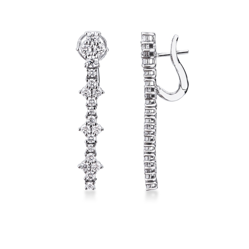 Boucles d'oreilles pendantes diamants en or blanc 18kt