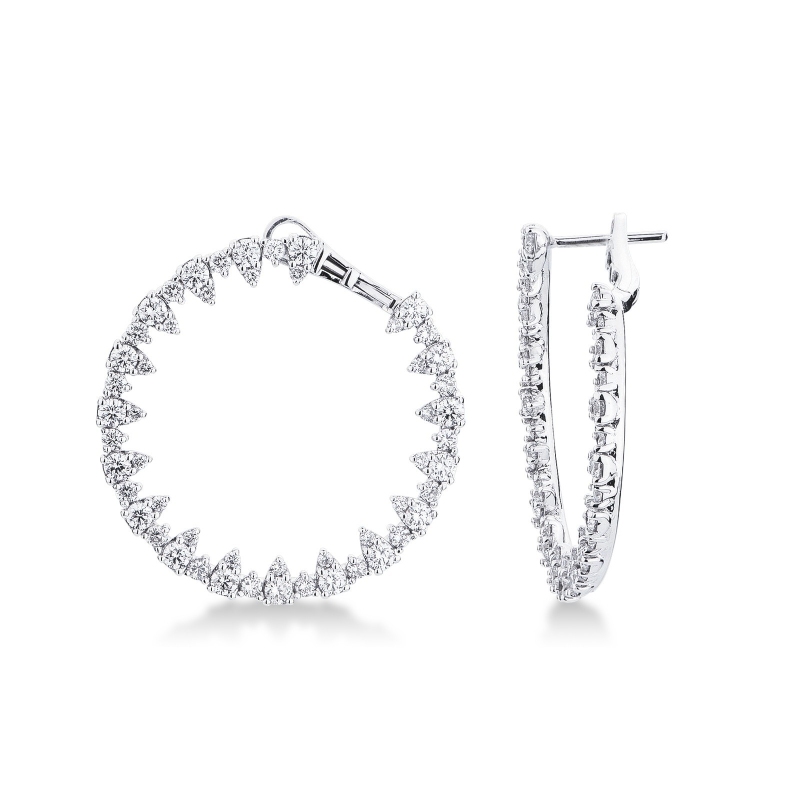 Boucles d'oreilles créoles en Or Blanc 18k avec Diamants pour femme