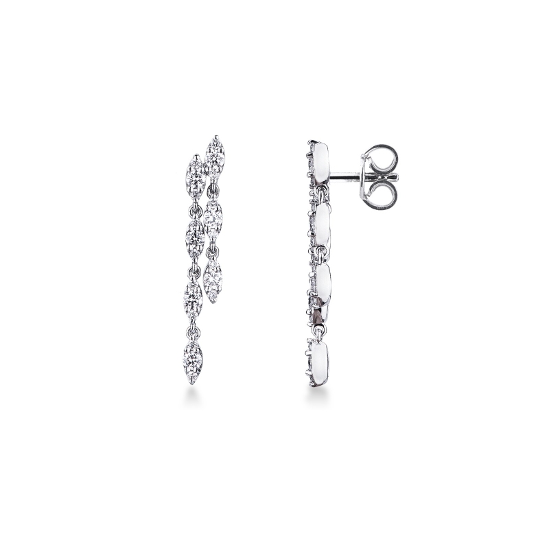 Boucles d'oreilles 2 pendantes en or blanc 18k avec diamants