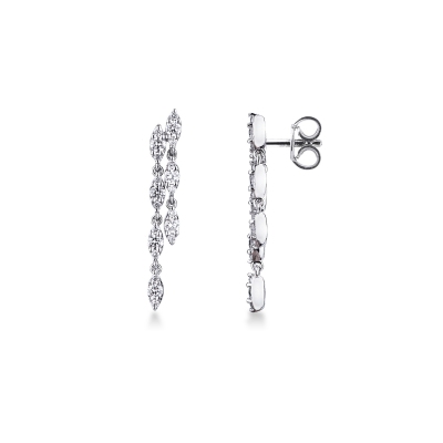 Boucles d'oreilles 2 pendantes en or blanc 18k avec diamants