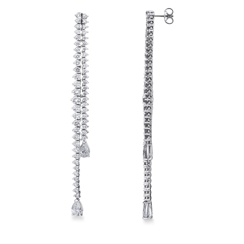 Boucles d'oreilles pendantes en or blanc 18 carats es diamants taille poire GIA
