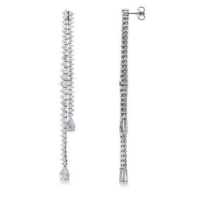 Boucles d'oreilles pendantes en or blanc 18 carats es diamants taille poire GIA