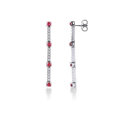 Boucles d'oreilles tennis en or blanc 18k avec des rubis et des diamants alternés