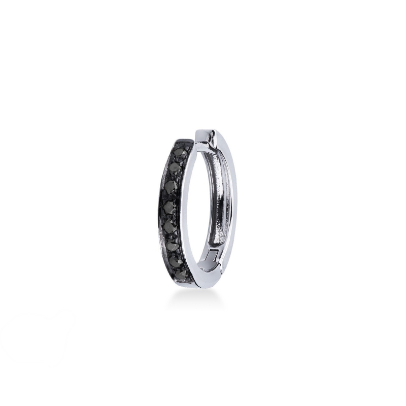 Créole unique en or blanc 18k avec diamants noirs